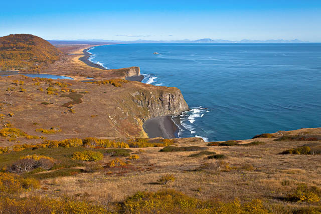 autumn sea landscape in the east of kamchatka peninsula in russia