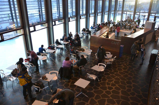 people sitting inside a café in blue lagoon iceland