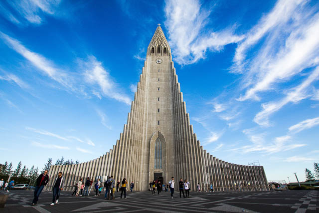 blue sky above Hallgrimskirkja church at reykjavik icland