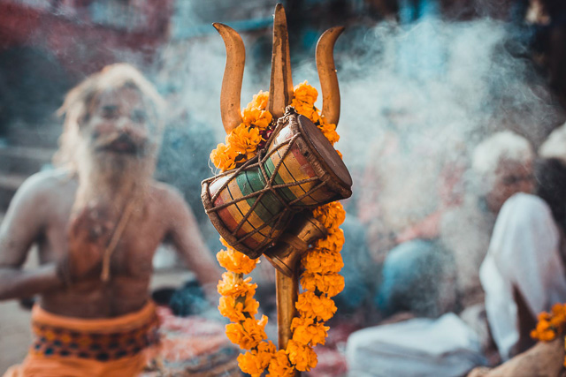 lord shiva trident worshipped by sages in varanasi india