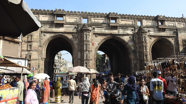 busy life continues through the teen Darwaza in Bhadra fort Ahmedabad India