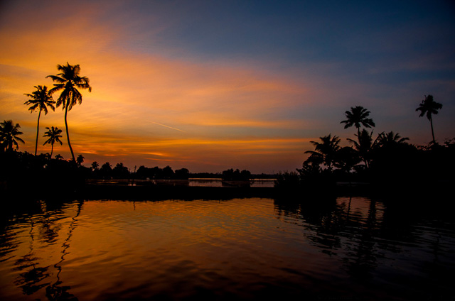 darkness creeping over backwaters in Alappuzha Kerala India