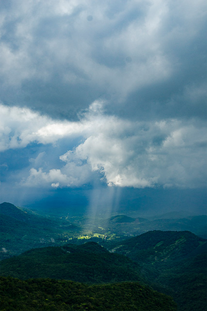 beam of sunrays falling on the forest of amboli maharashtra india