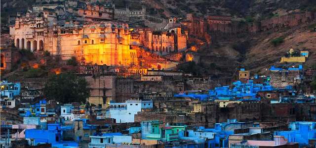 blue coloured house lined up close to one other in Bundi Rajasthan India
