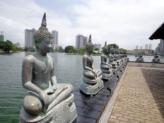 small buddha statues near gangaramaya temple in colombo, sri lanka