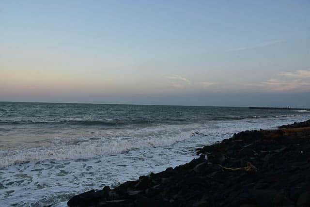 sight of evening falling on the pondicherry seafront, puducherry