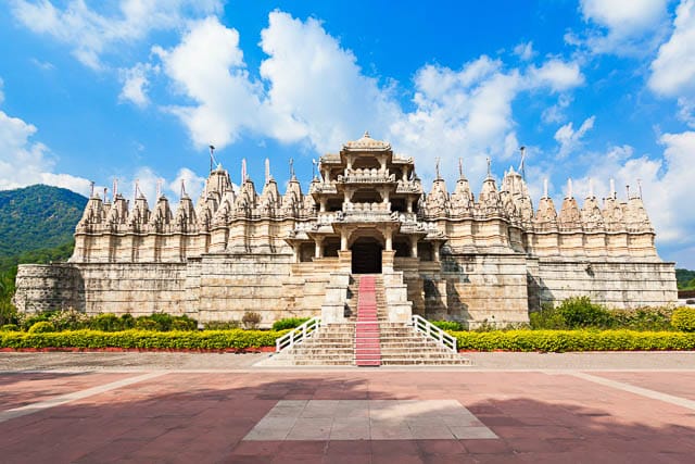 blue sky over ranakpur temple in pali, rajasthan